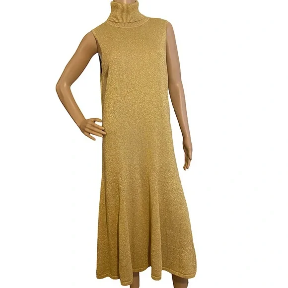 Vintage Dresses | Vintage American Living Gold Shimmery Turtleneck Sweater Pleated Maxi Sz L | Color: Gold | Size: L | Renaealyse's Closet Vintage Dresses | Vintage American Living Gold Shimmery Turtleneck Sweater Pleated Maxi Sz L | Color: Gold | Size: L | Renaealyse's Closet